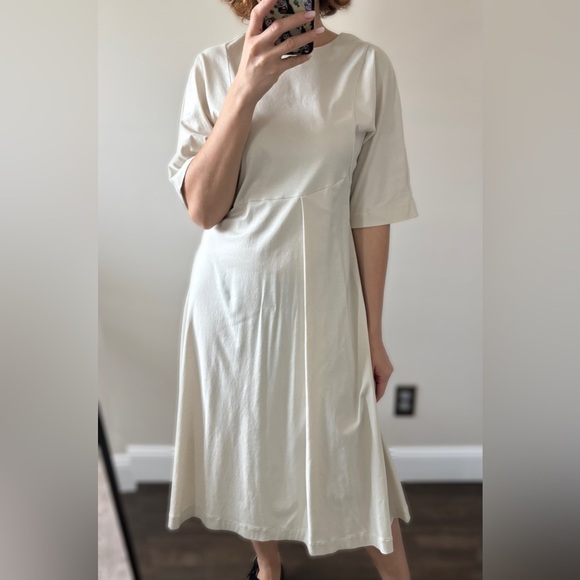 COS Lagenlook Asymmetrical Cream Midi Dress size S Jersey stretch - Picture 1 of 9